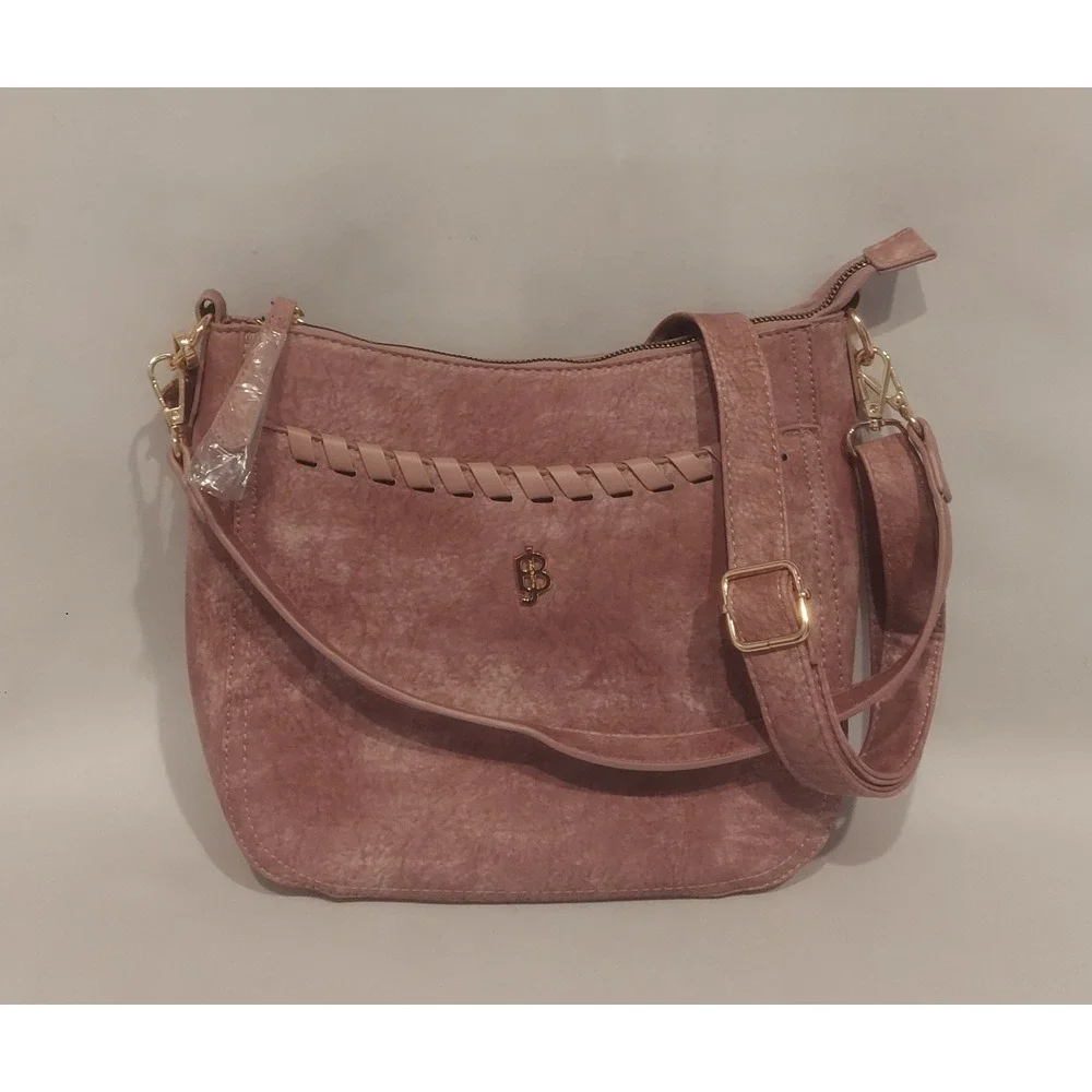 Julia Buxton Whip Stitch Distressed Vegan Leather Mauve Crossbody Shoulder Bag
